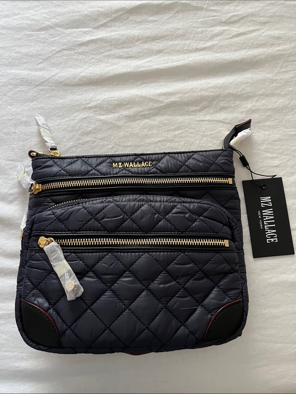 MZ Wallace Quilted Dark Navy Crossbody with Gold Hardware.  NWT
